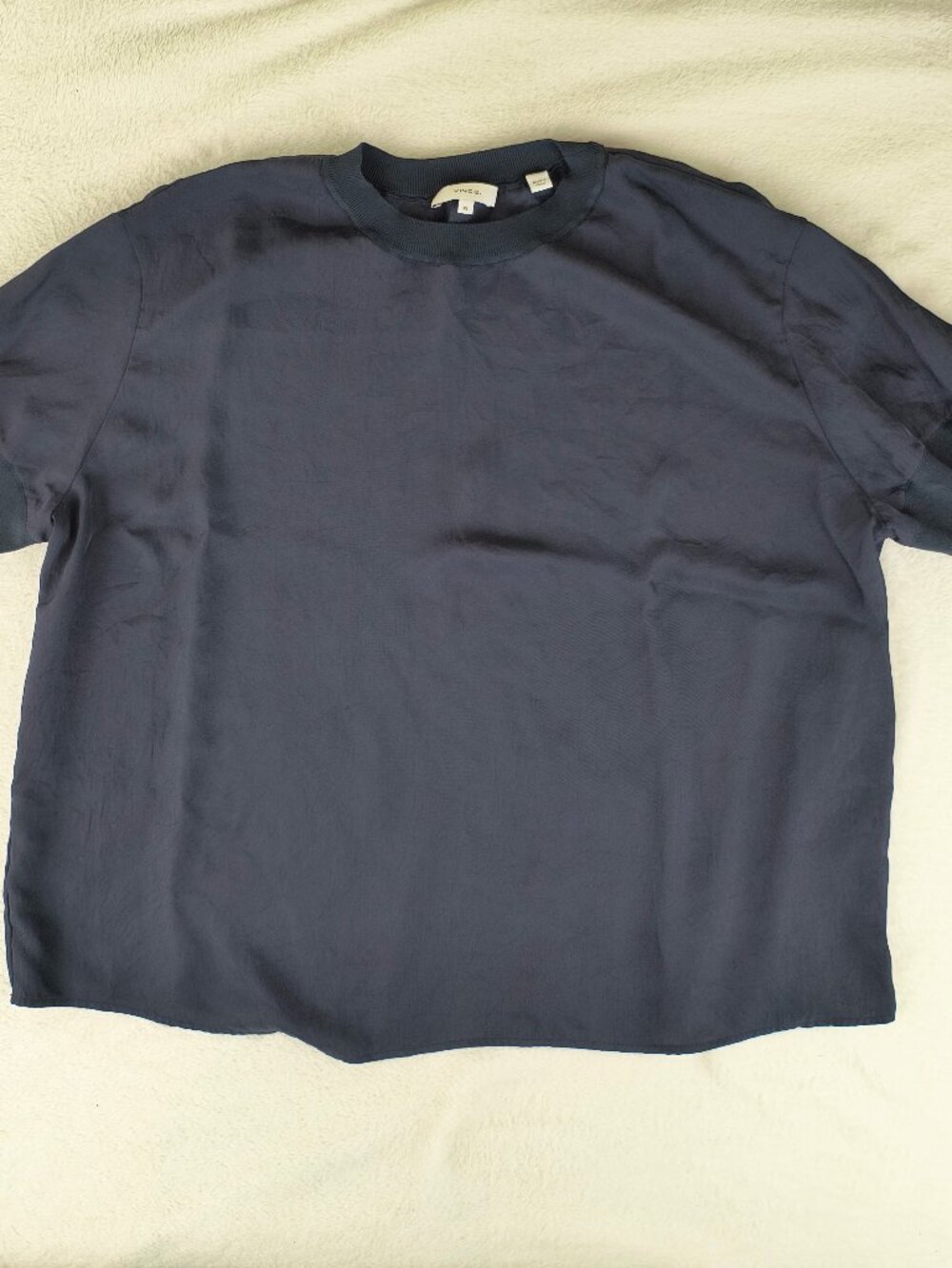 Vince Drapey Top Blouse Tee Triacetate Navy Blue Boxy Fit XL